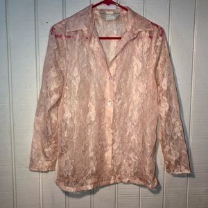 Baby pink lace button up blouse. Women’s large